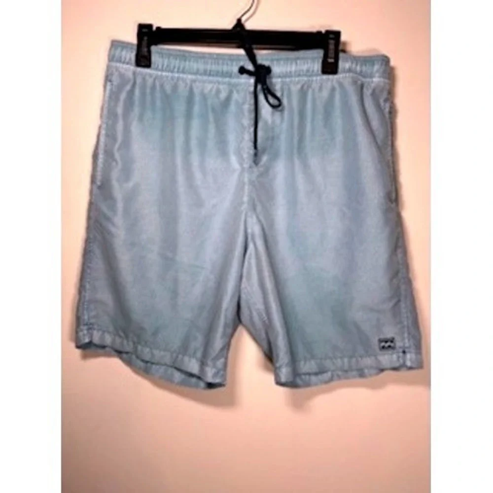 BILLABONG LayBacks Swim‎ Trunks Large Light Blue Elastic Waist Board Shorts Mens